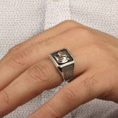 Pars Simgeli 925 Ayar Gümüş Erkek Yüzük thumbnail 3