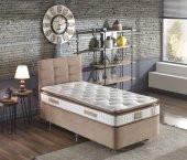 Niron Queen 100x200 cm Tek Kişilik Pedli Yatak Seti - Sütlü Kahve Kumaş Baza, Başlık ve Yatak Takımı - 1