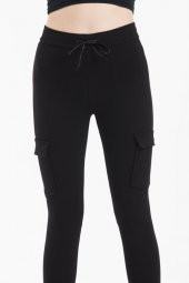 Kadın Siyah Cep Detaylı Toparlayıcı Esnek Kalın Pantolon Tayt TYT-0004 - 2