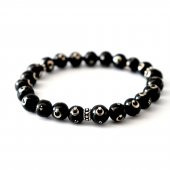 925 Ayar Gümüş Ayyıldız İşlemeli 8 mm Unisex Oltu Bileklik - 1