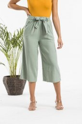 Kadın Capri Keten Pantolon Mint Yeşil KTN-0001 - 3