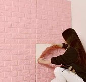 Renkli Duvarlar NW03 Pembe Kendinden Yapışkanlı 3D Dekoratif Duvar Paneli - 1