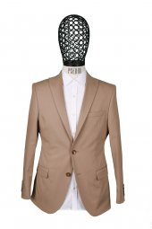 Slim Fit Klasik Desenli Bej Rengi Ceket - 1