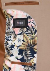 Slim Fit Klasik Desenli Bej Rengi Ceket - 3