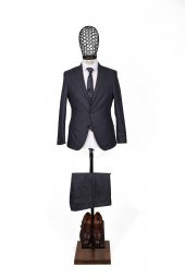 Slim Fit Pamuklu Gri Takım Elbise - 1
