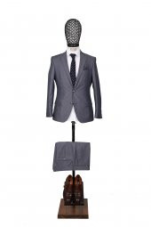 Slim Fit Pamuklu Gri Takım Elbise - 1