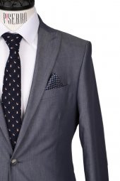 Slim Fit Pamuklu Gri Takım Elbise - 4