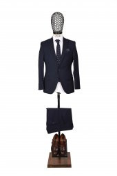 Slim Fit Lacivert Yün Takım Elbise - 1