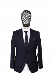 Slim Fit Lacivert Yün Takım Elbise - 2