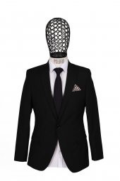 Slim Fit Yünlü Siyah Takım Elbise - 2