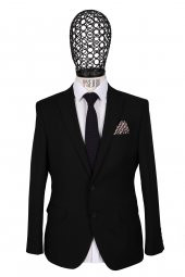 Slim Fit Yünlü Siyah Takım Elbise - 2