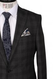 Slim Fit Yünlü Antrasit Rengi Takım Elbise - 3