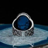 Oval Firuze Taşlı Örgü Desenli Erkek Gümüş Yüzük thumbnail 4