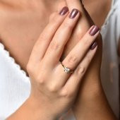 Sarı Altın Tektaş Yüzük Badem Montür - 1