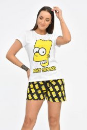 Baskılı Beyaz Tişört ve Siyah Şortlu Kadın Pijama Takım - 3
