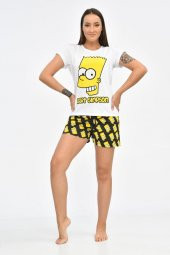 Baskılı Beyaz Tişört ve Siyah Şortlu Kadın Pijama Takım - 1