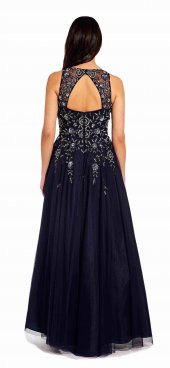 Kadın Yeni Lacivert Mesh Payetli Fit+Flare Abiye Elbise - 5