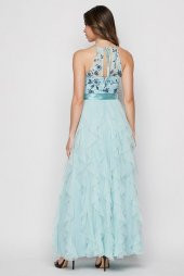 Korseli Fırfırlı Örgü İşlemeli Dantel Abiye Elbise - 4