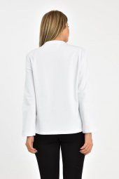 Bisiklet Yaka Uzun Kollu Şardonlu Beyaz Kadın Sweatshirt - 4