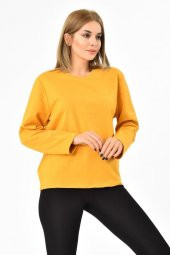 Bisiklet Yaka Uzun Kollu Şardonlu Hardal Kadın Sweatshirt - 2