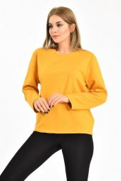 Bisiklet Yaka Uzun Kollu Şardonlu Hardal Kadın Sweatshirt - 3