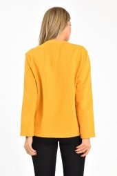 Bisiklet Yaka Uzun Kollu Şardonlu Hardal Kadın Sweatshirt - 4