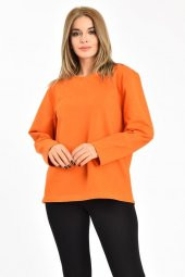 Bisiklet Yaka Uzun Kollu Şardonlu Turuncu Kadın Sweatshirt - 1