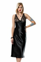 Siyah Dantel Detaylı Saten Gecelik 24242 - 2