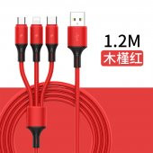 Mars 1.2 Metre Kırmızı 3 Uçlu (Micro USB Type-C Iphone) Şarj Kablosu - 1