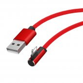 XKS 1.2 Metre 90 Derece iPhone Lightning 2.4 Amper Kırmızı Hızlı Şarj ve Data Kablosu - 2