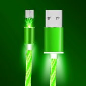 Mars 1 Metre Yeşil LED Akışlı Manyetik Iphone Lightning 2.4A Şarj Kablosu - 2