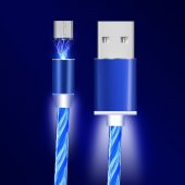 Mars 1 Metre Mavi LED Akışlı Manyetik Iphone Lightning 2.4A Şarj Kablosu - 2