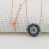 Nazar Tasarımlı Zirkon Taşlı Bayan Rose Gümüş Kolye thumbnail 1