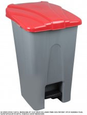 Safell Plastik Köşeli Pedallı Çöp Kovası 70 Lt - Tekerlekli - Pedallı Çöp Konteyneri - Gri Kırmızı - 1