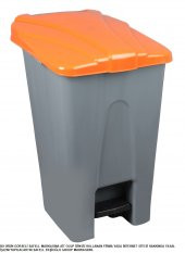 Safell Plastik Köşeli Pedallı Çöp Kovası 70 Lt - Tekerlekli - Pedallı Çöp Konteyneri - Gri Turuncu - 1