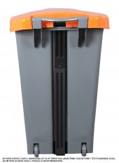 Safell Plastik Köşeli Pedallı Çöp Kovası 70 Lt - Tekerlekli - Pedallı Çöp Konteyneri - Turuncu - 2