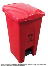Safell Pedallı Tıbbi Atık Çöp Kovası 70 Lt - Tekerlekli - Tıbbi Atık Çöp Konteyneri - Kırmızı - 1