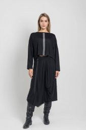 Kadın SİYAH Crop Kalıp Salaş Kesim Bluz 21K47170-99 3 - 1