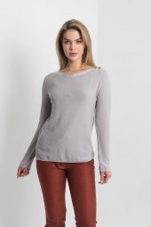 Kadın GRI KAYIK YAKA  PİKE ÖRGÜ TRİKO 21K47563-06 3 - 1