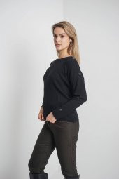 Kadın SİYAH OMUZU DUGMELİ TRİKO KAZAK 21K47532-99 3 - 2