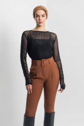 Kadın SİYAH Koldan Büzgülü Çift Kat Tül Bluz 21K47150-99 4 - 4