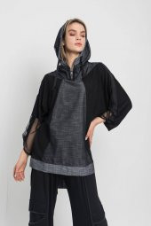 Kadın SİYAH Kapşonlu Fermuarlı Geniş Kesim Tunik 21K47171-99 3 - 6