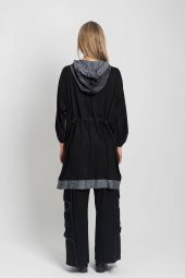 Kadın SİYAH Kapşonlu Fermuarlı Geniş Kesim Tunik 21K47171-99 3 - 7