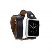 Bouletta Apple Watch Deri Kordon 42-44mm Slim Çift Tur Gold Trok RST1 Siyah - 1