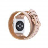 Bouletta Apple Watch Uyumlu Deri Kordon 42-44-45mm Slim Double Tour GT NU1 Pembe - 2