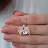 Gümüş Açılır Kapanır Yonca İsimli Kolye - 12