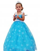 Kız Çocuk Askılı Tarlatanlı Mavi Elsa Elbise Frozen Karlar Ülkesi - 2