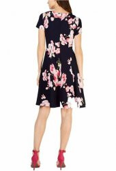 Lacivert Çiçek Desenli A-Line Günlük Plus Elbise - 3