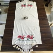 Kanaviçe Runner- Buzdolabı Örtüsü Bordo 100 Pamuk - 1