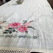 Kanaviçe Runner- Buzdolabı Örtüsü Pembe 100 Pamuk - 2